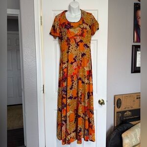 Vintage 70s Handmade Psychedelic Floral Maxi Dress Repair Needed